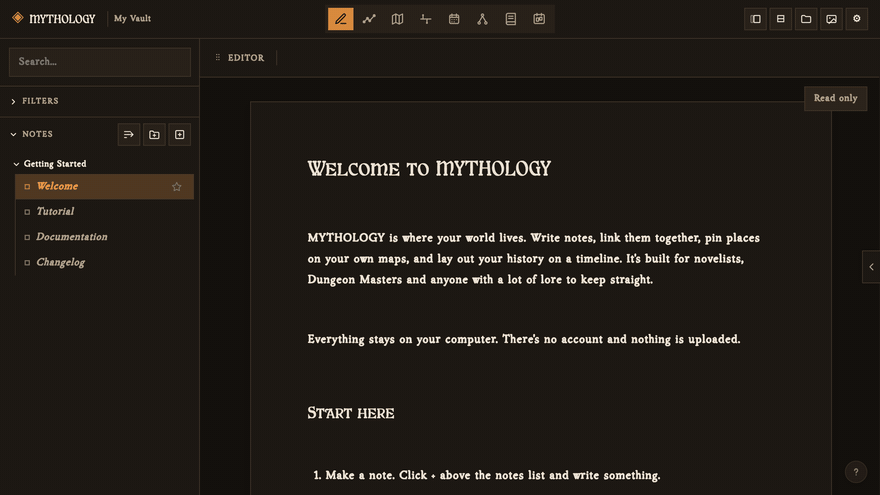 Writing and linking a note in MYTHOLOGY